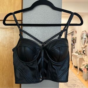 Charlotte Russe Black Faux Leather Corset Crop Top with Underwire Support